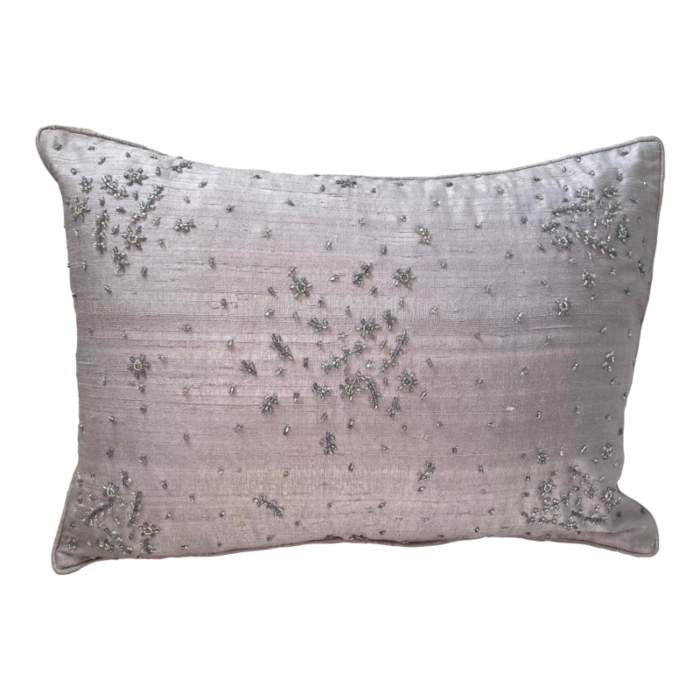 embellished decorative beaded pale lilac silk shantung pillow cover 2220