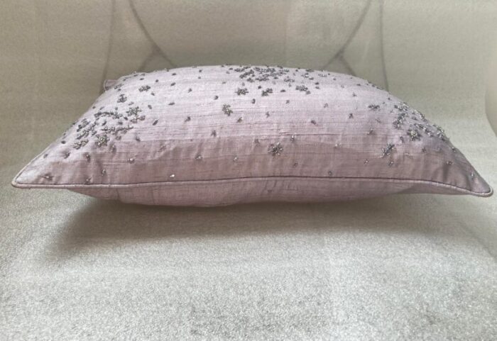 embellished decorative beaded pale lilac silk shantung pillow cover 3204