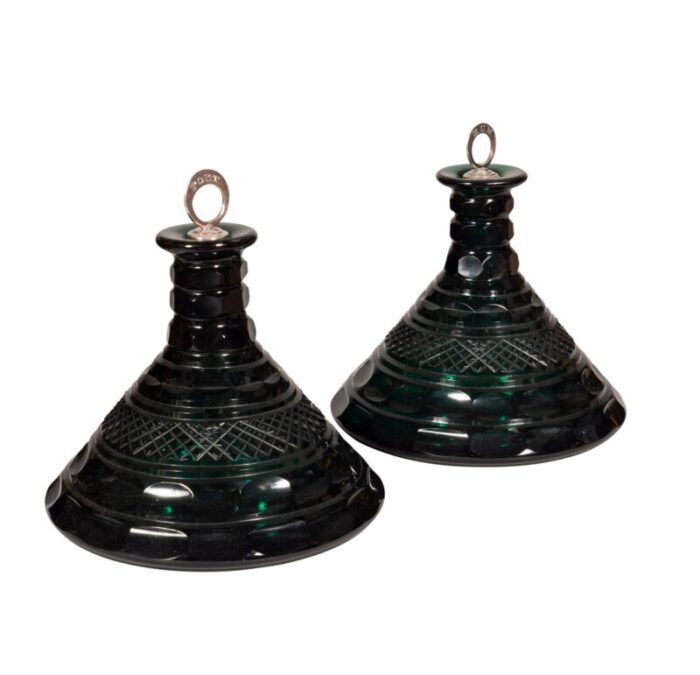 emerald green cut glass ships decanters a pair 2752