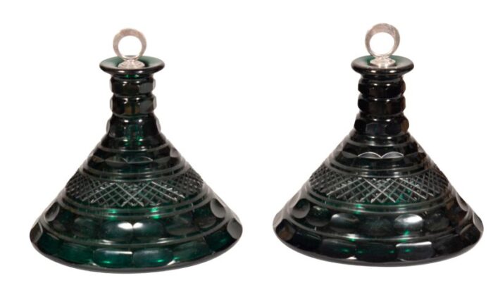 emerald green cut glass ships decanters a pair 4474