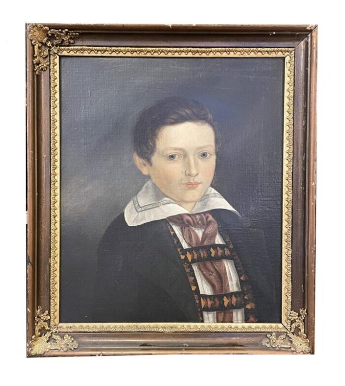 empire artist half portrait of boy painting 1800s framed 0040