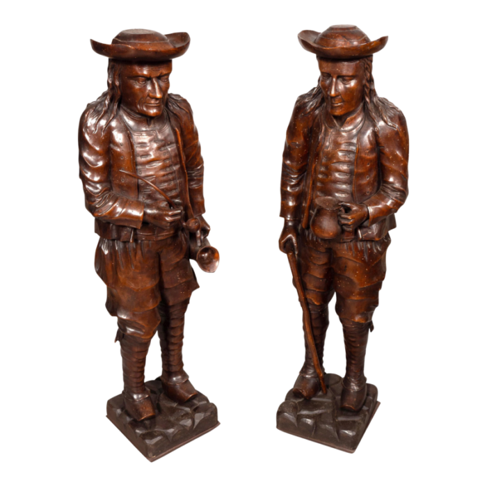 english carved walnut figures of country gentleman a pair 2759