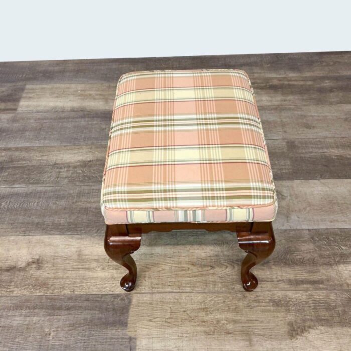 english country style ottoman with plaid seat 0011