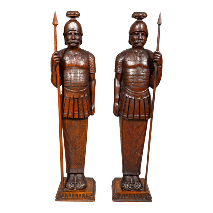 european carved oak roman centurions a pair 9533