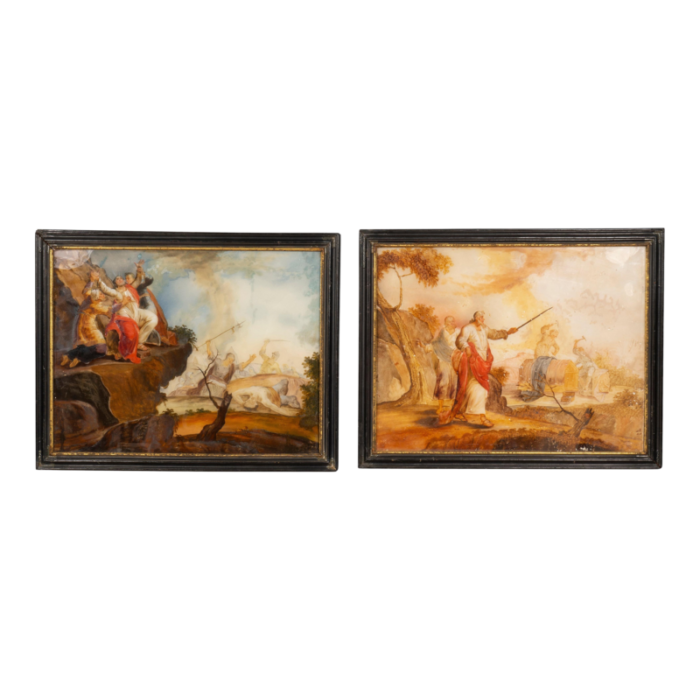 european reverse paintings on glass a pair 3548