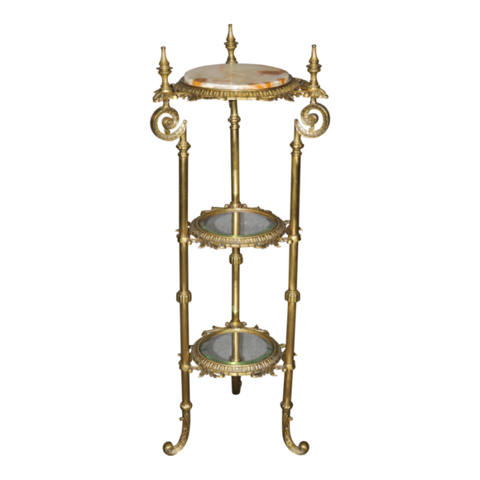 exceptional solid bronze beveled glass and onyx victorian plantstand end table 7400