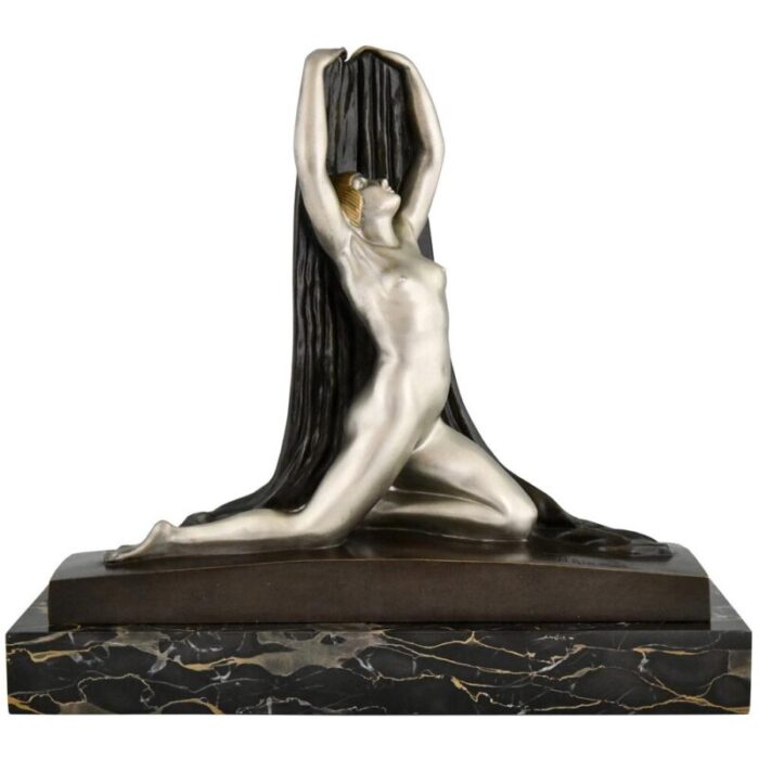 f trinque art deco nude with drape 1920s bronze and marble 2241