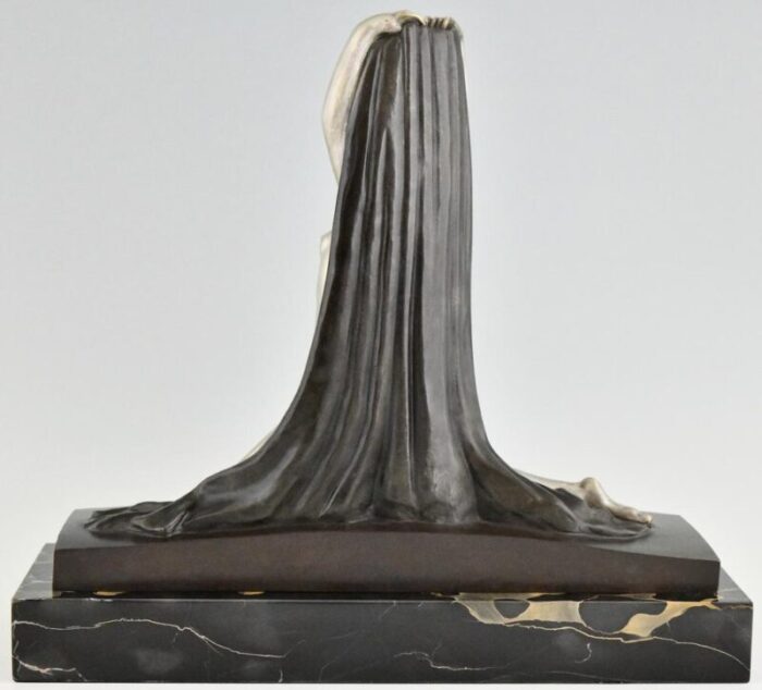 f trinque art deco nude with drape 1920s bronze and marble 3043