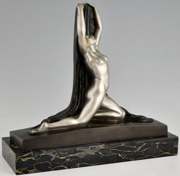 f trinque art deco nude with drape 1920s bronze and marble 5837