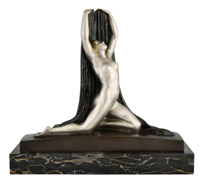 f trinque art deco nude with drape 1920s bronze and marble 6113