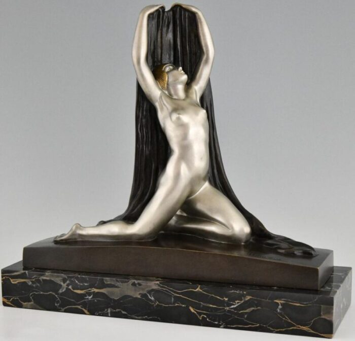 f trinque art deco nude with drape 1920s bronze and marble 7434