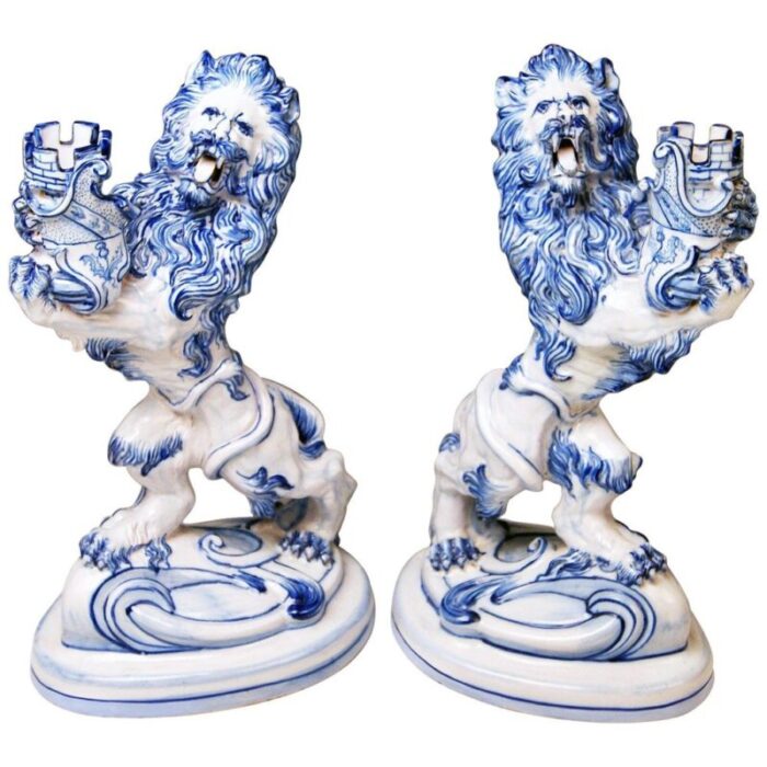 faience walking roaring lions by galle nancy st clement 1892 set of 2 1