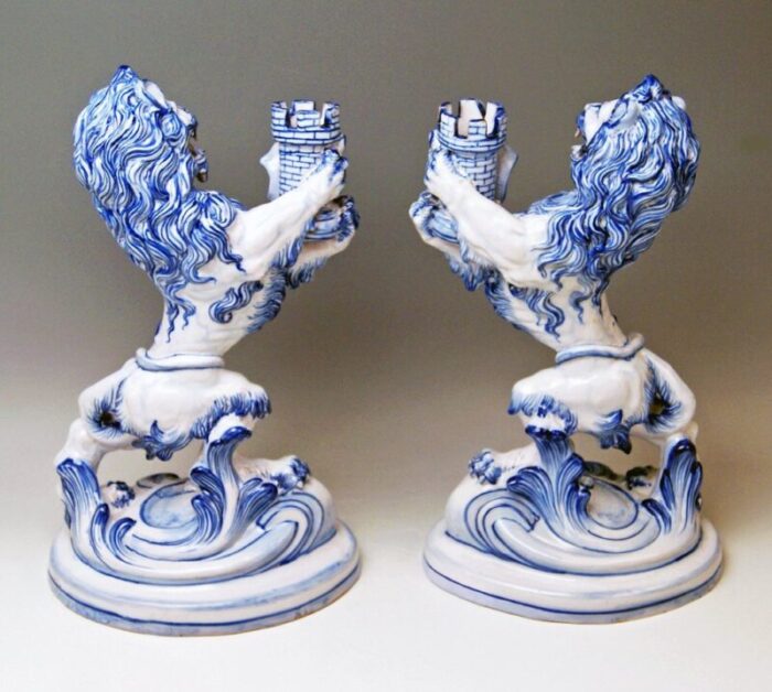 faience walking roaring lions by galle nancy st clement 1892 set of 2 3