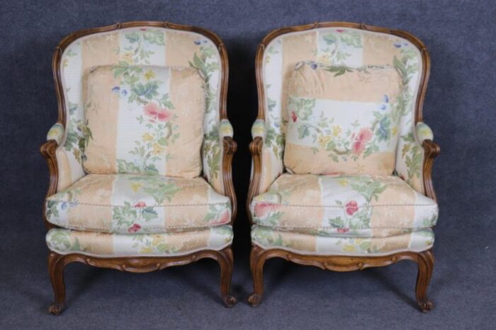 fantastic pair of carved walnut french louis xv style bergere chairs 6931