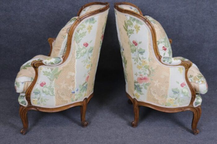 fantastic pair of carved walnut french louis xv style bergere chairs 7162