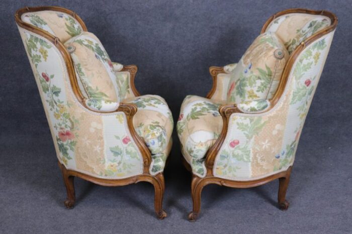 fantastic pair of carved walnut french louis xv style bergere chairs 8179