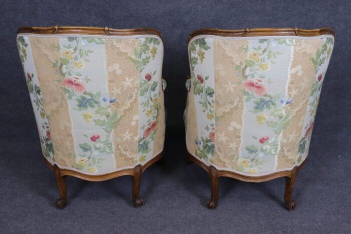 fantastic pair of carved walnut french louis xv style bergere chairs 9242