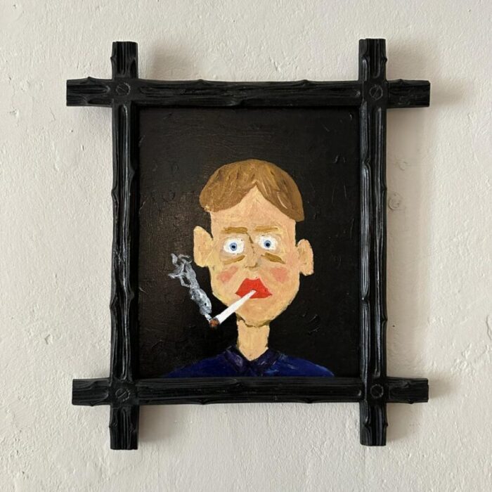 felix bachmann portrait of a man mixed media on wood 2023 6861