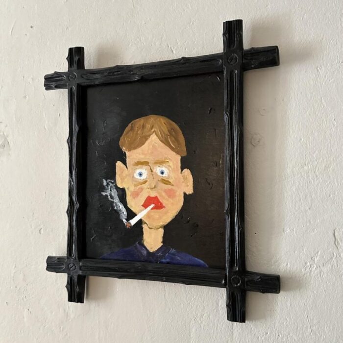 felix bachmann portrait of a man mixed media on wood 2023 9422