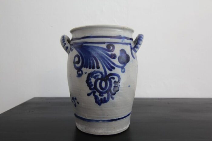 folk art german grey and cobalt blue stoneware jar 1890s 1