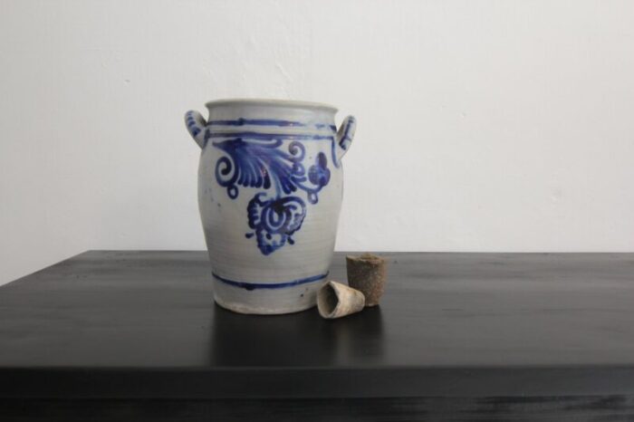 folk art german grey and cobalt blue stoneware jar 1890s 5