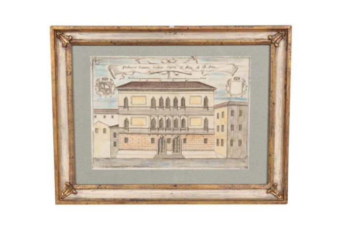 framed colored engravings of venetian palazzoss set of 9 1130