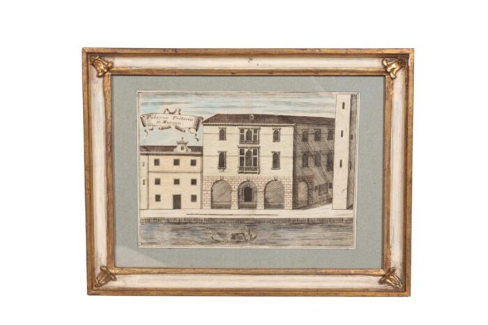 framed colored engravings of venetian palazzoss set of 9 3360