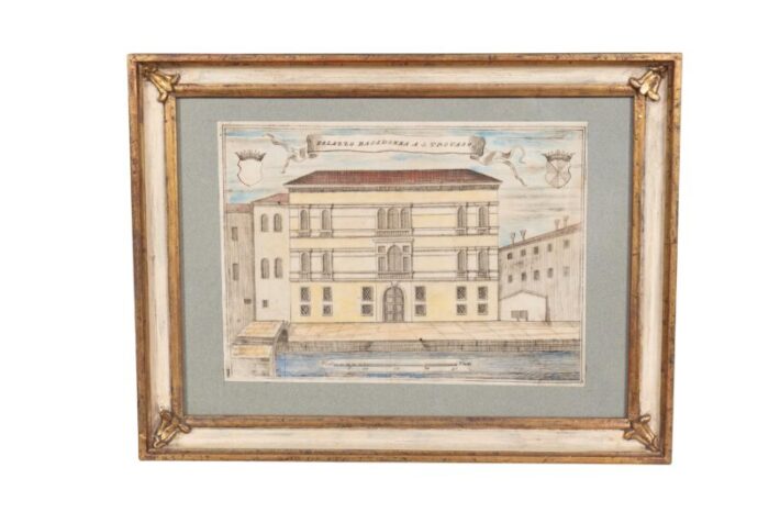 framed colored engravings of venetian palazzoss set of 9 6831