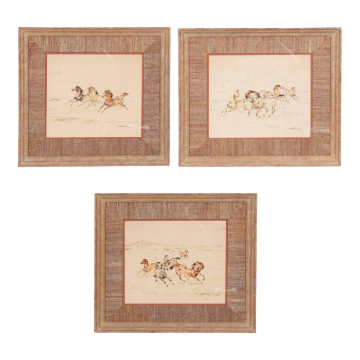 framed equestrian watercolors by denes de holesch set of 3 8119