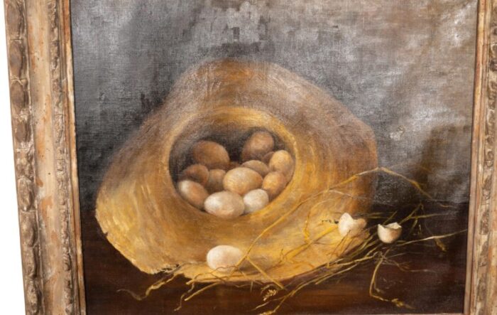 framed oil on canvas eggs in a straw hat 1004