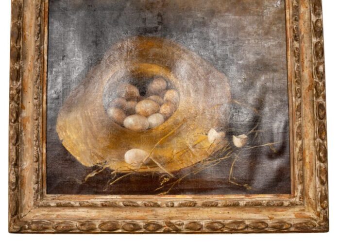 framed oil on canvas eggs in a straw hat 2048