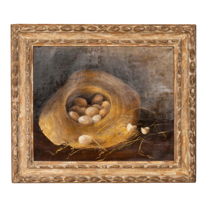 framed oil on canvas eggs in a straw hat 9754