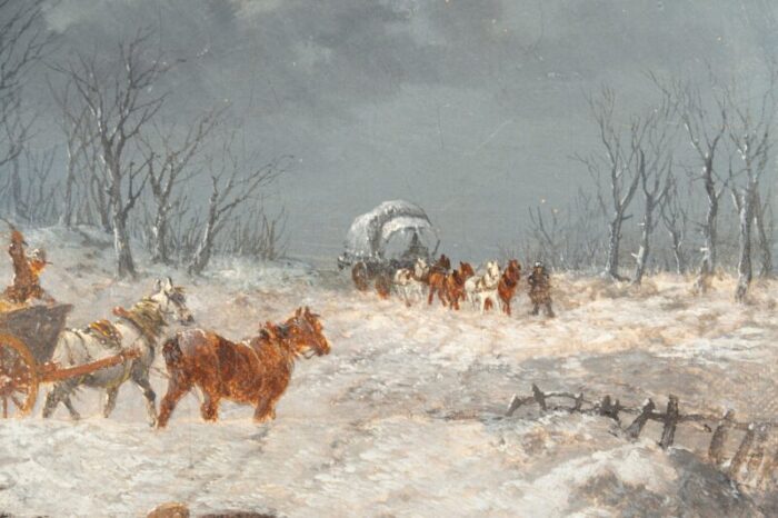 framed oil on canvas winter horse scene by john f herring 5936