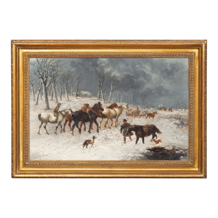 framed oil on canvas winter horse scene by john f herring 7982