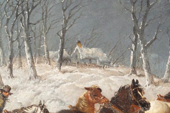 framed oil on canvas winter horse scene by john f herring 9133