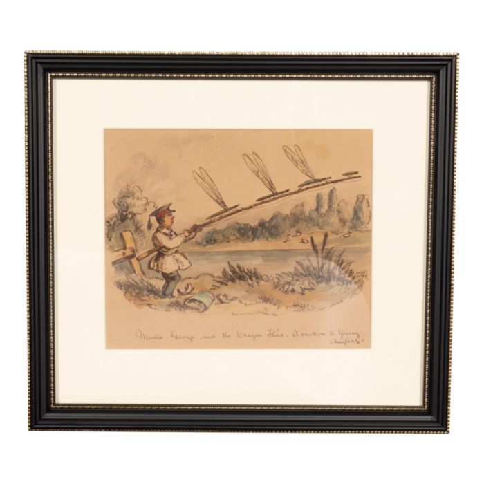 framed watercolor by illustrator john leech 1921