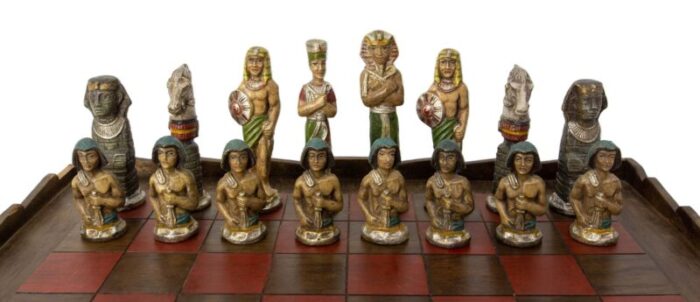 french ancient egypt chess game in plaster and wood 1920 11