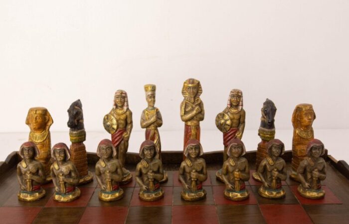 french ancient egypt chess game in plaster and wood 1920 12