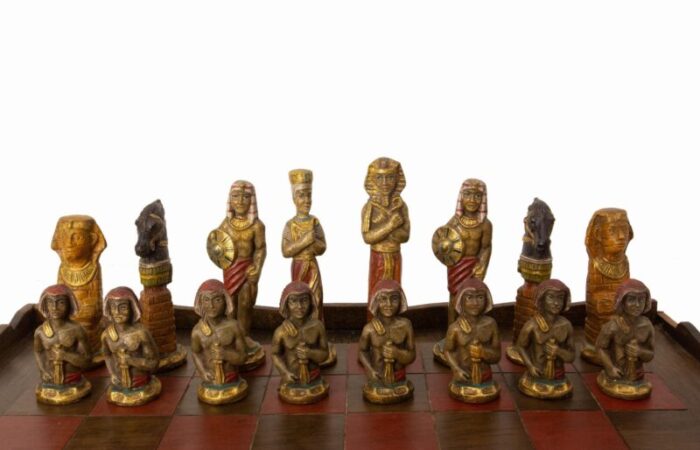 french ancient egypt chess game in plaster and wood 1920 13