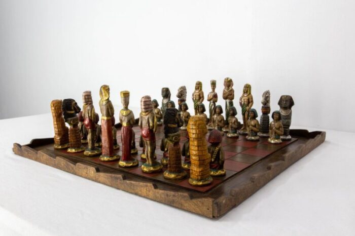 french ancient egypt chess game in plaster and wood 1920 3