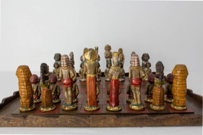 french ancient egypt chess game in plaster and wood 1920 4