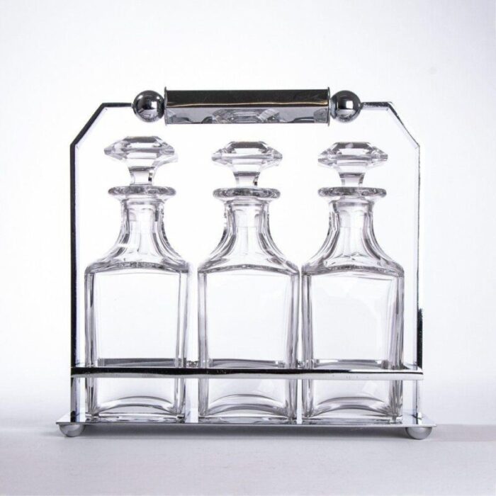 french art deco crystal decanter set by jacques adnet 1930s set of 3 2