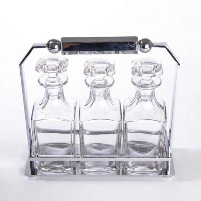 french art deco crystal decanter set by jacques adnet 1930s set of 3 4