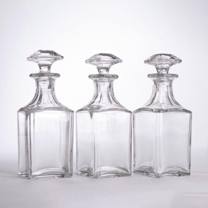 french art deco crystal decanter set by jacques adnet 1930s set of 3 6