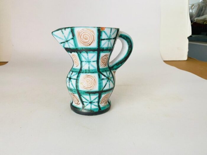 french ceramic pitcher in green and brown by robert picault 1960 14