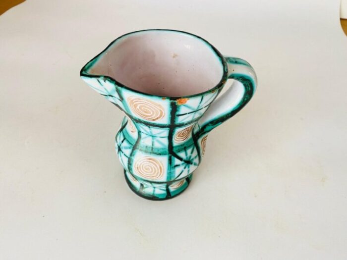 french ceramic pitcher in green and brown by robert picault 1960 15