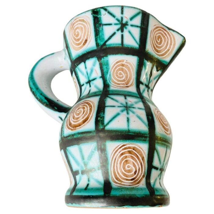 french ceramic pitcher in green and brown by robert picault 1960 3