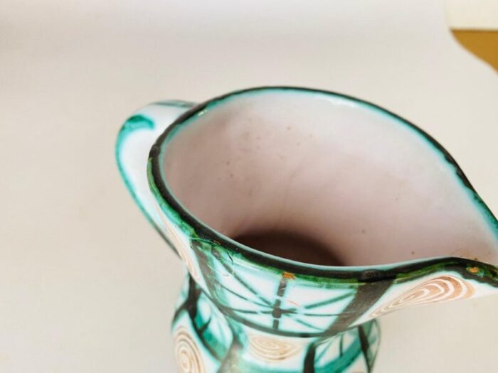 french ceramic pitcher in green and brown by robert picault 1960 8