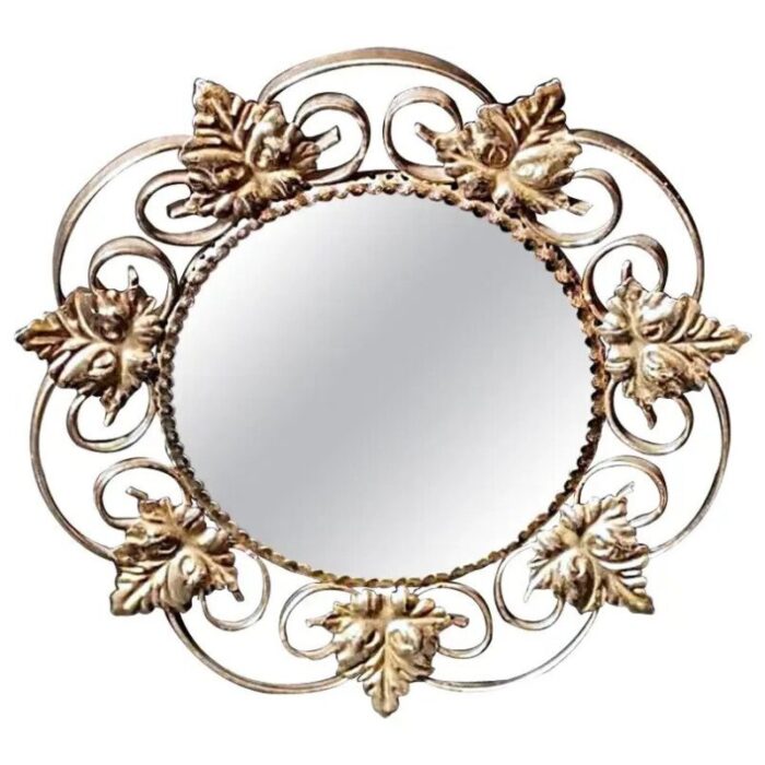 french gilt metal mirror with vine leaves 1