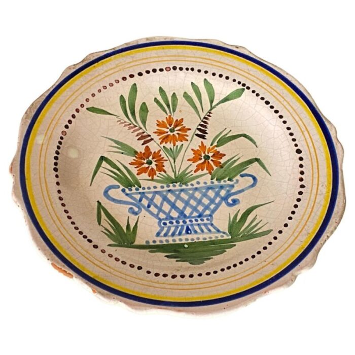 french hand painted faience plate with floral pattern in blue and green 18th century 1